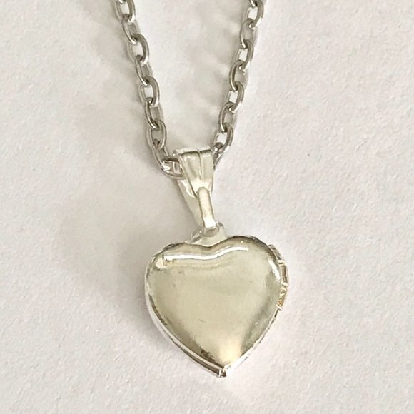 Vintage Silver Heart Locket Necklace Dainty Small Charm 18" Plated Red Stone - Picture 6 of 10